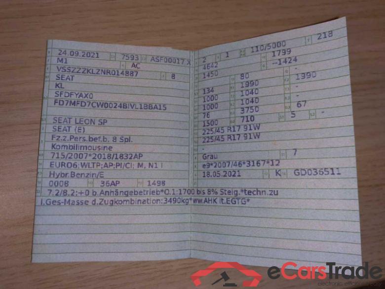 Seat Leon Sportstourer (KL8)(03.2020->) DE - Kb5 1.5 eTSI EU6d, FR OPF (EURO 6d), 2020 - 2024 #2 Seat Leon Sportstourer (KL8)(03.2020->) DE - Kb5 1.5 eTSI EU6d, FR OPF (EURO 6d), 2020 - 2024 #2